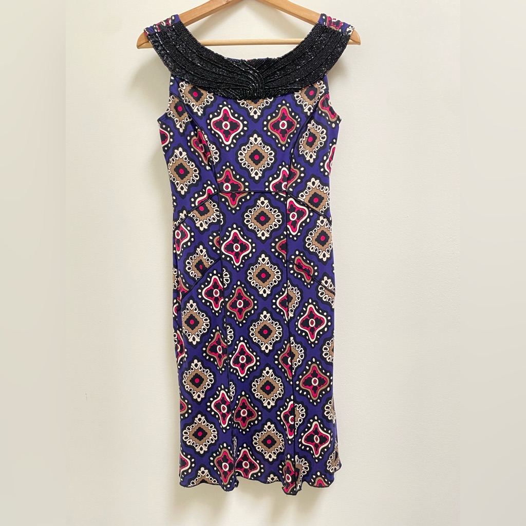 Diane Von Furstenberg Geometric Midi Dress With Beaded Collar